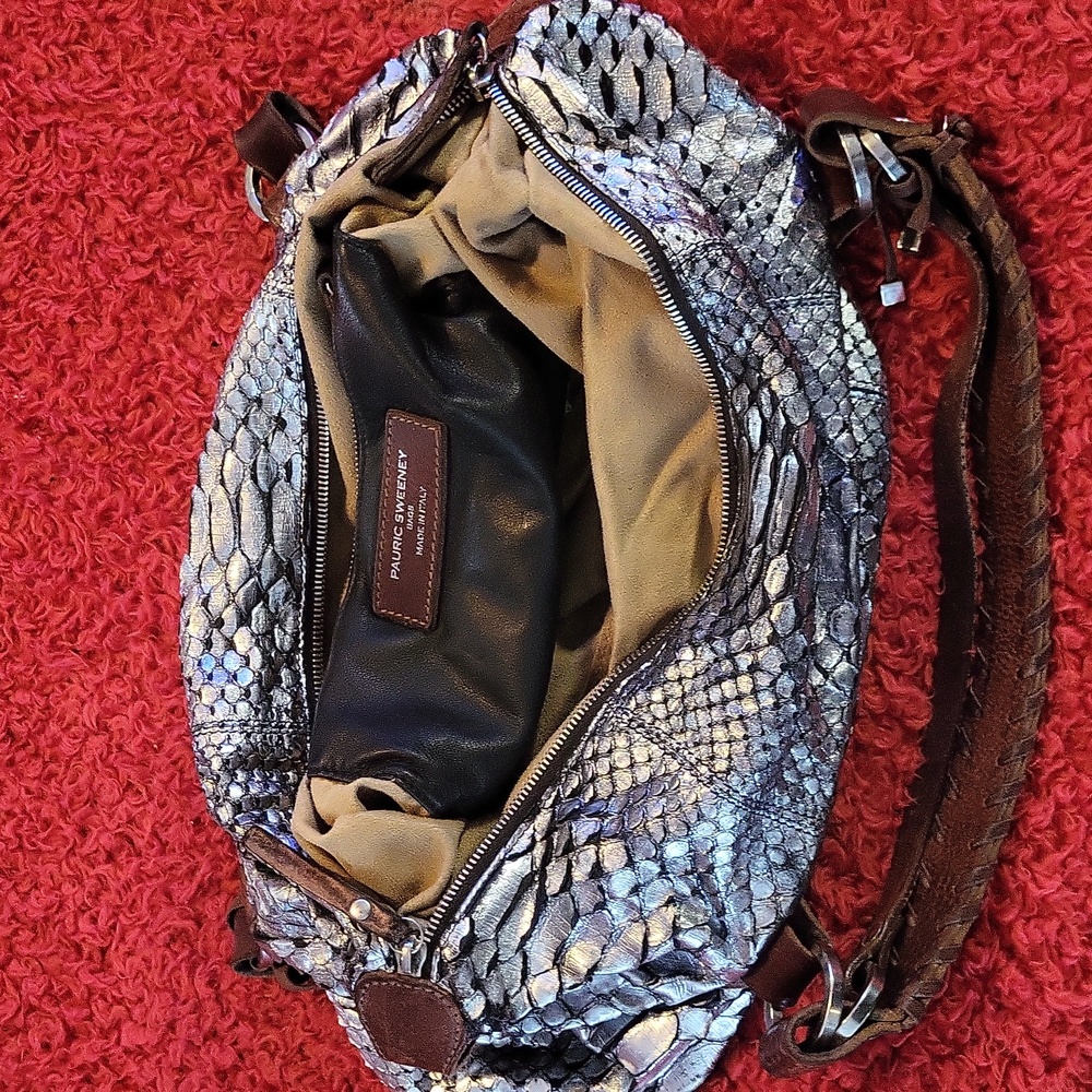 Python Silver Snakeskin Shoulder Bag - image 6